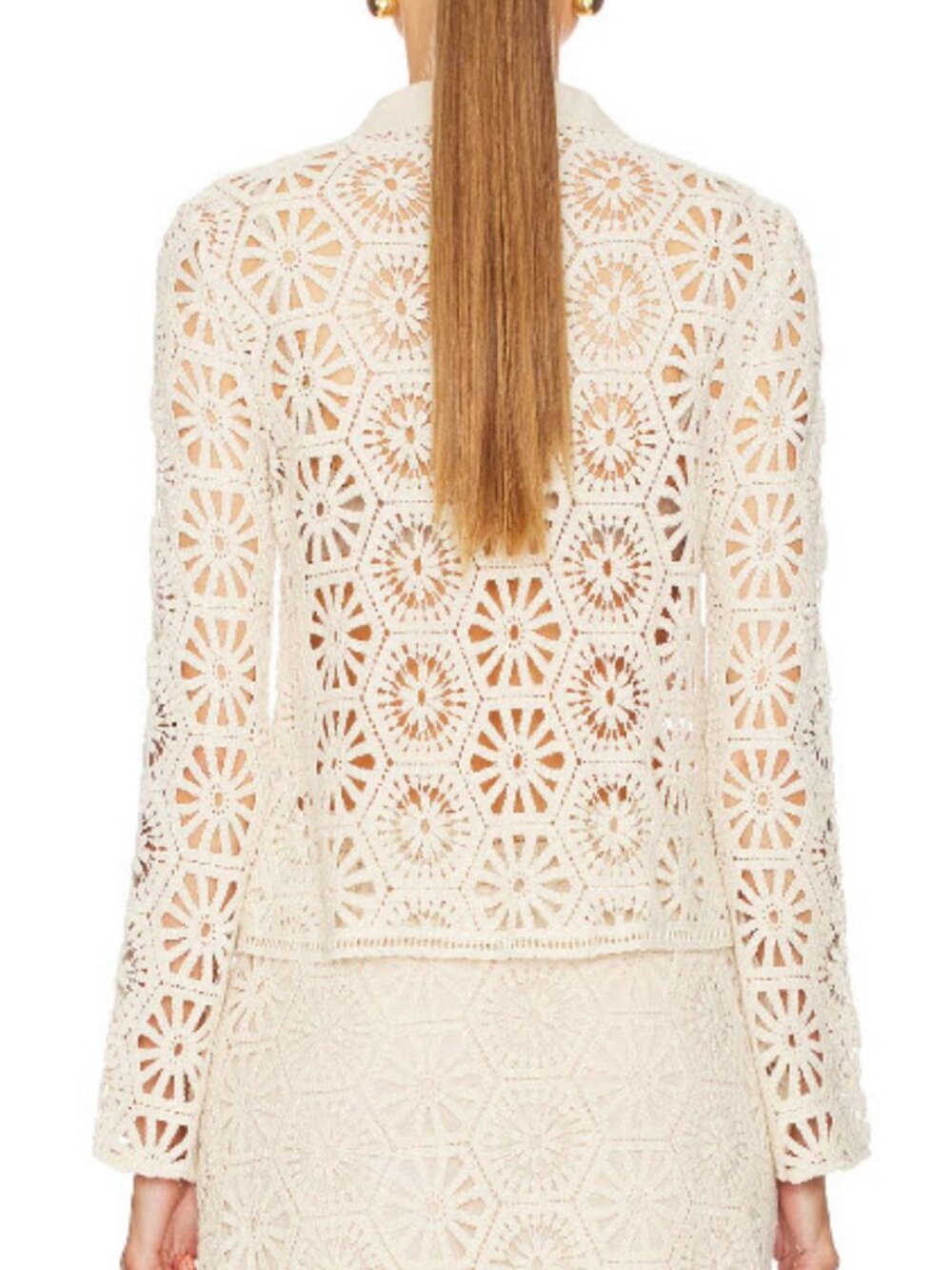 NWT Womens MISA Los Angeles Cream (Item-208) Crochet Button Fleur Top S - Picture 2 of 8
